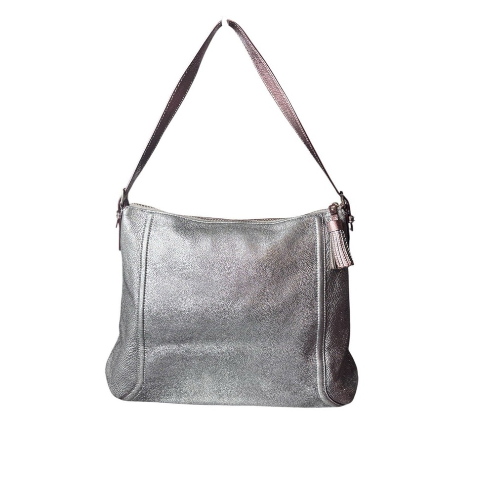 Kate Spade Large Silver Metallic Pebble Gray Hobo Bag Purse Soft‎ - Picture 4 of 10